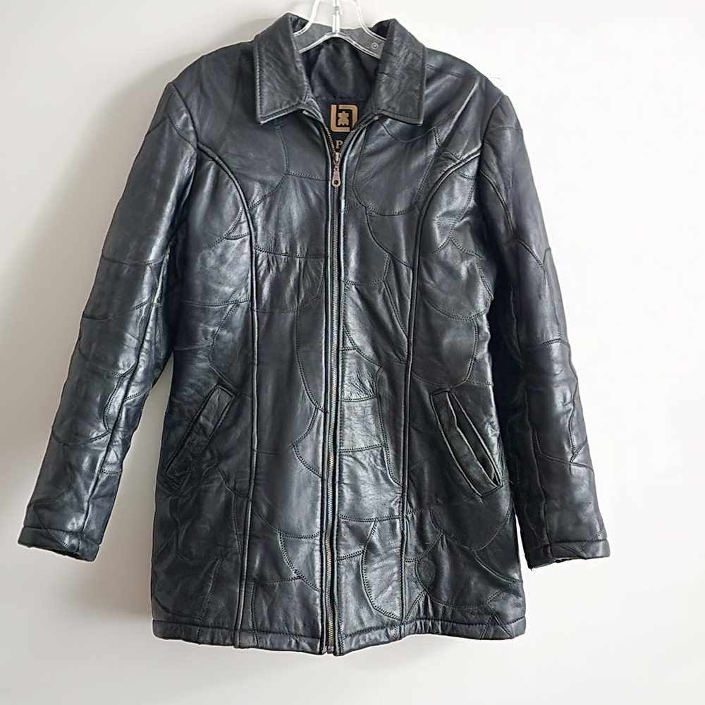 Patchwork Lambskin Leather Jacket Womens L Black Coat Moto Goth Matrix Edgy Rock